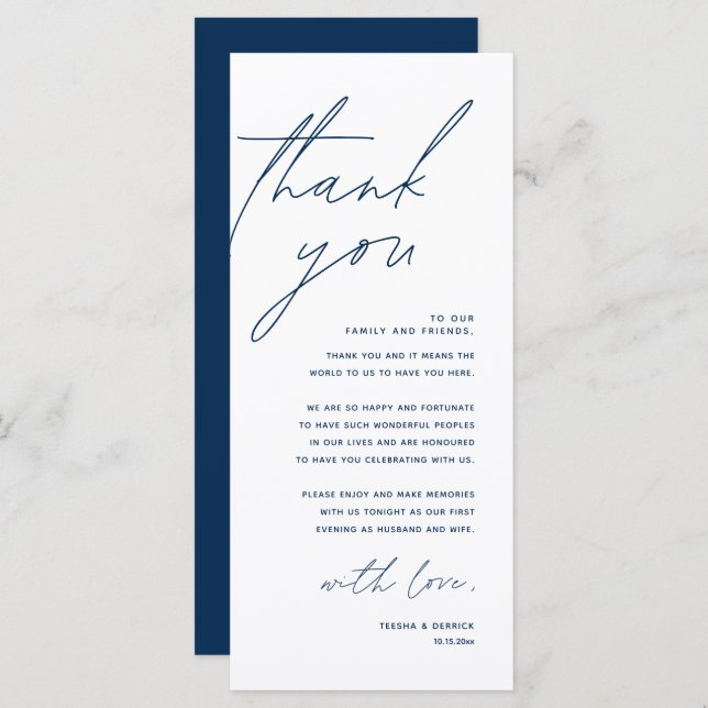 Minimalist Wedding Place Setting Thank You Card (Front/Back)