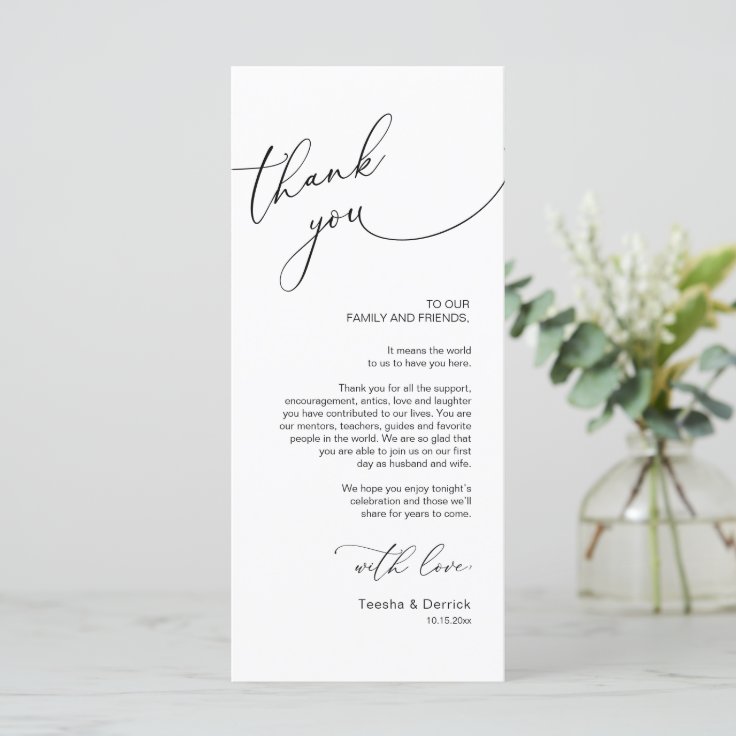 Minimalist Wedding Place Setting Thank You Card | Zazzle