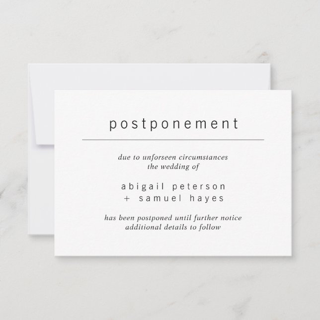 Minimalist Wedding Postponement Announcement (Front)