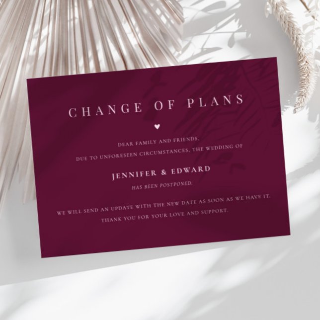 Minimalist Wedding Postponement Cranberry Invitation (Creator Uploaded)