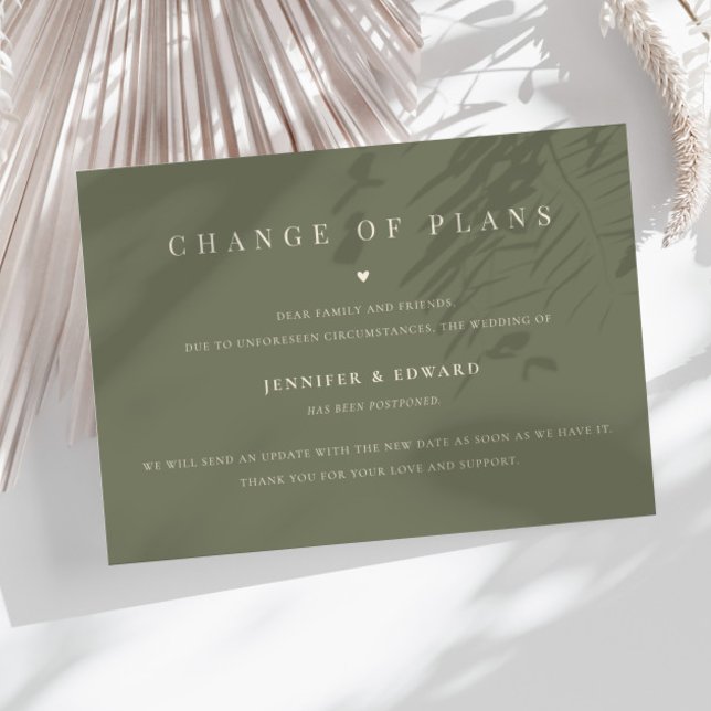 Minimalist Wedding Postponement Sage Green Invitation (Creator Uploaded)