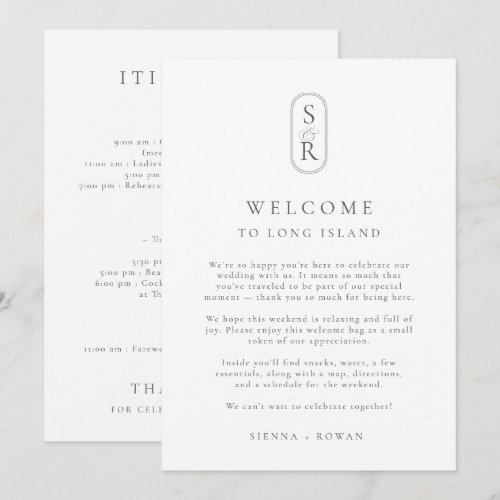 Minimalist Wedding Program Card with Monogram