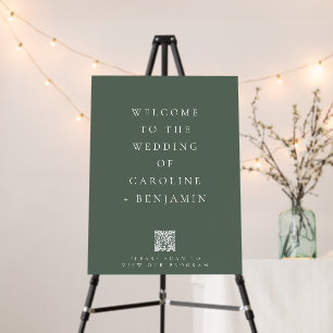 Minimalist Wedding Program Dark Sage QR Code Sign