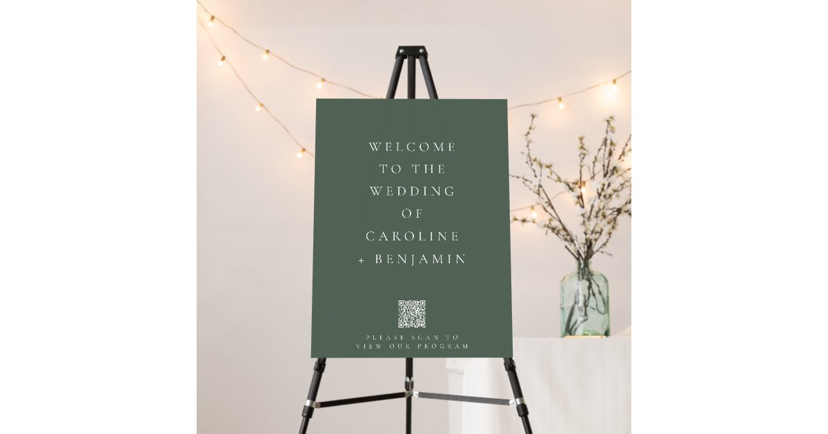 Minimalist Wedding Program Dark Sage QR Code Sign | Zazzle