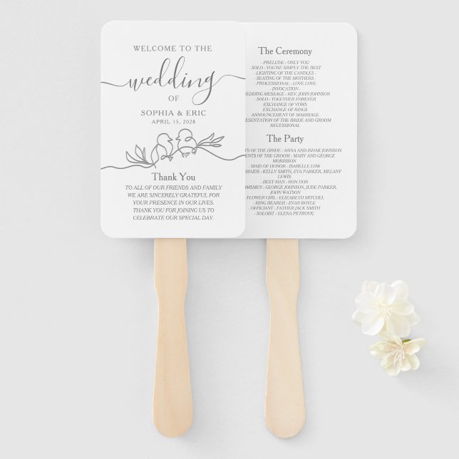 Minimalist Wedding Program Hand Fan (Front and Back)