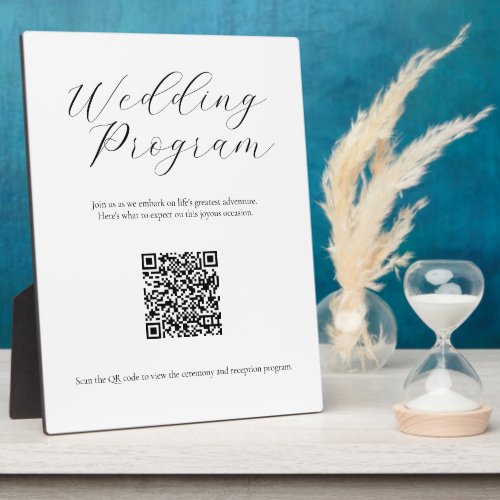 Minimalist Wedding Program Sign with QR Code Plaque