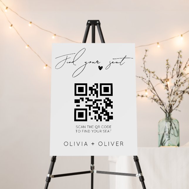 Minimalist wedding QR code seating chart sign (In Situ (Stand))