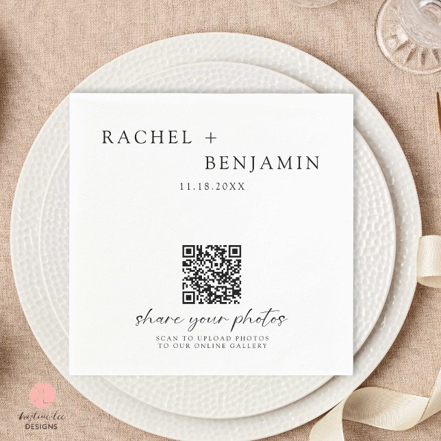 Minimalist Wedding QR code Share your Photos Napkins (Creator Uploaded)