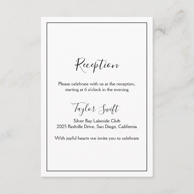 Minimalist Wedding Reception Card (Front)