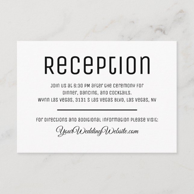 Minimalist Wedding Reception Enclosure Card (Front)
