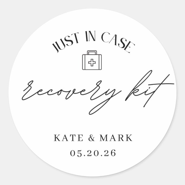 Minimalist Wedding Recovery Kit Classic Round Sticker (Front)