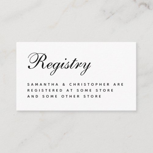 Minimalist Wedding Registry Simple Black  White  Enclosure Card