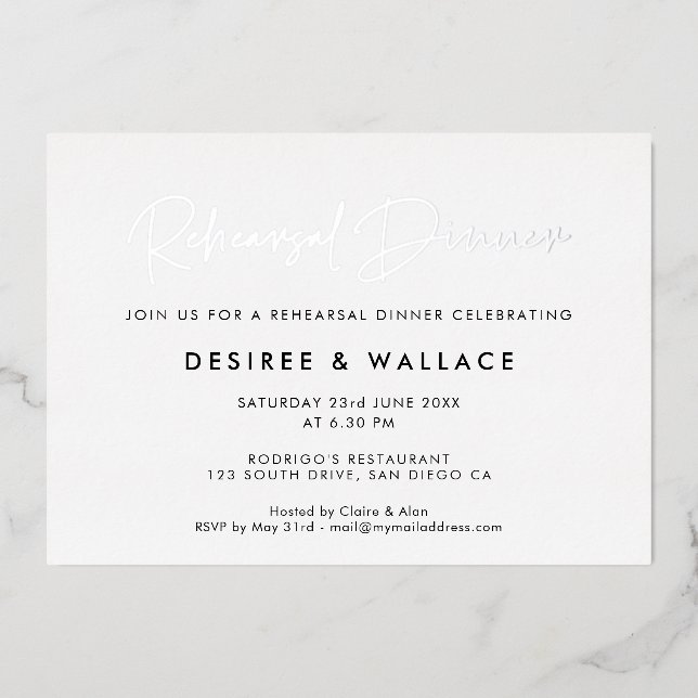Minimalist wedding rehearsal dinner foil invitation (Front)