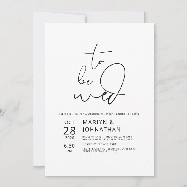Minimalist Wedding Rehearsal Dinner Invitations (Front)