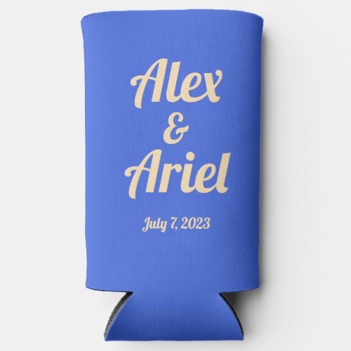 Minimalist Wedding Royal Blue and Peach Seltzer Can Cooler
