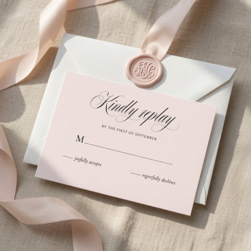 Minimalist Wedding RSVP Card Elegant Script Blush