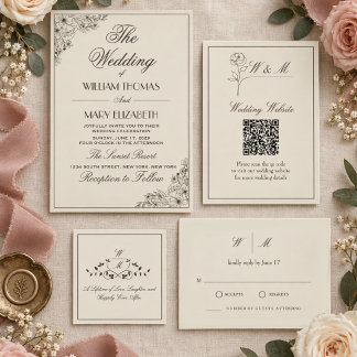 Minimalist Wedding RSVP Card, Neutral Tone design Card