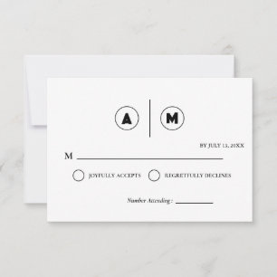 Minimalist Wedding RSVP Card   Simple Black &White