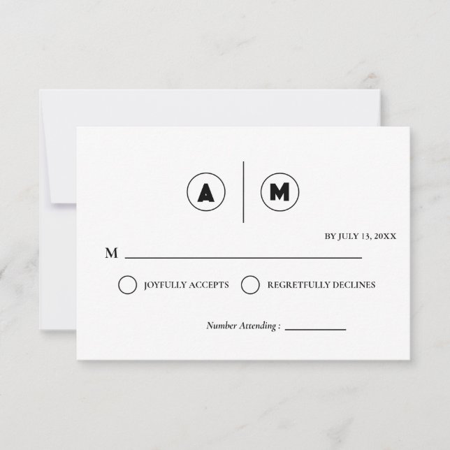 Minimalist Wedding RSVP Card | Simple Black &White (Front)