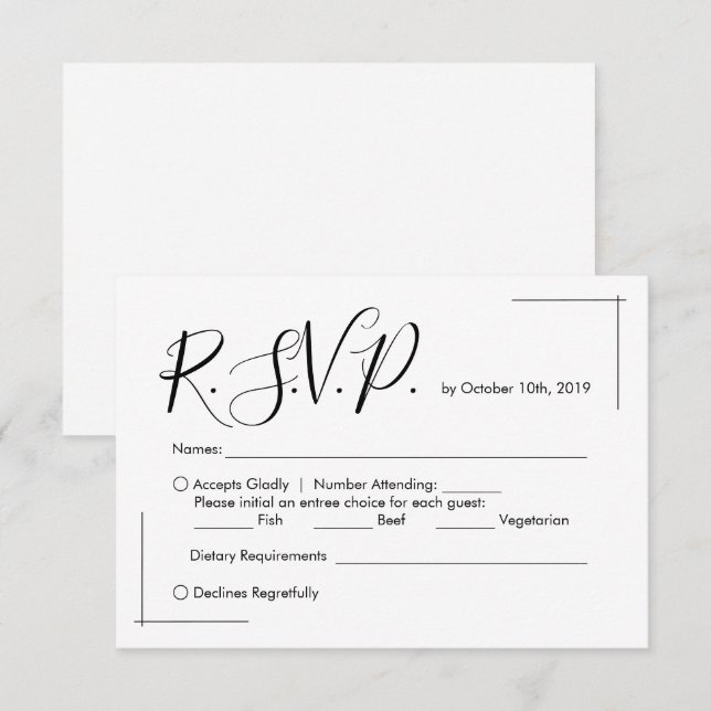 Minimalist Wedding RSVP Card with Crossed Borders (Front/Back)