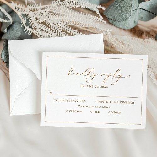 Minimalist Wedding RSVP Card with Meal Options