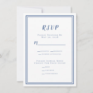 Minimalist Wedding RSVP Menu Blue & White