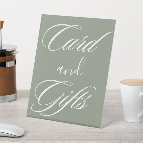 Minimalist Wedding sage green  card and gifts  Pedestal Sign