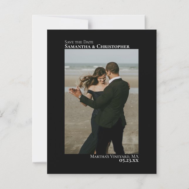 Minimalist Wedding Save the Date Photo Black Magnetic Invitation (Front)