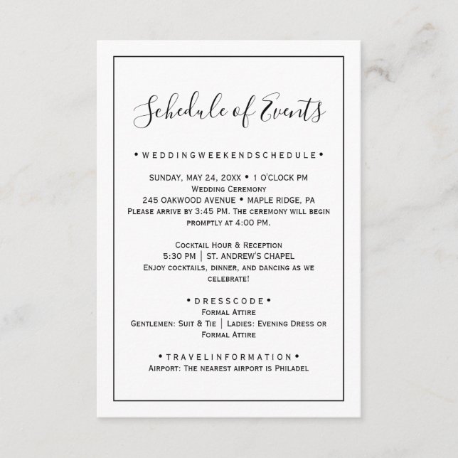 Minimalist Wedding Schedule Card (Front)