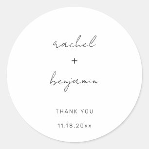 Minimalist Wedding Script Modern Simple Typography Classic Round Sticker