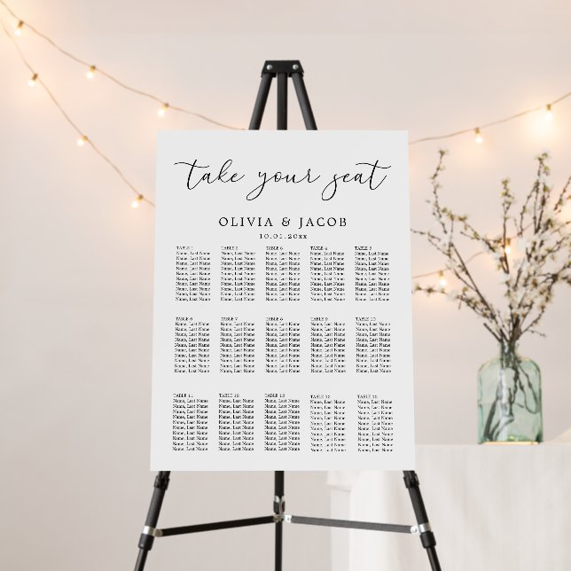 Minimalist Wedding Seating Chart (12 Tables) Foam Board (In Situ (Stand))