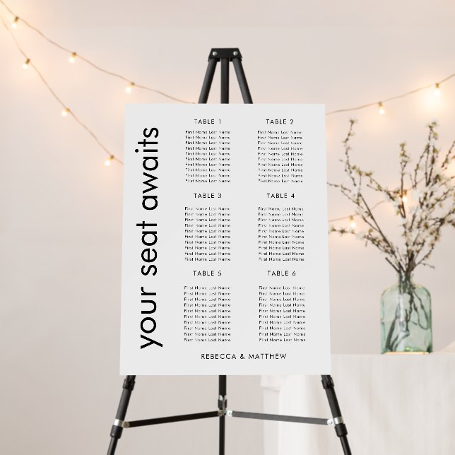 Minimalist Wedding Seating Chart 6 Tables Foam Board (In Situ (Stand))