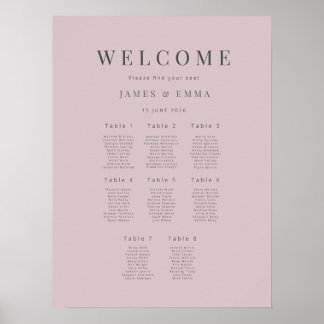 Minimalist Wedding Seating Plan(8) Dusky Rose Poster
