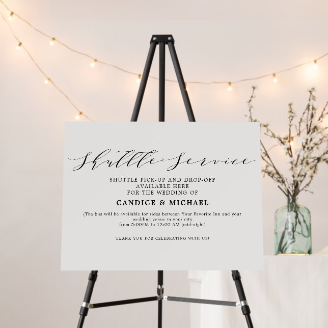 Minimalist Wedding Shuttle Service Sign (In Situ (Stand))