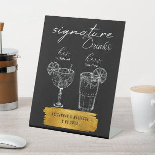 Minimalist Wedding Signature Drinks Pedestal Sign
