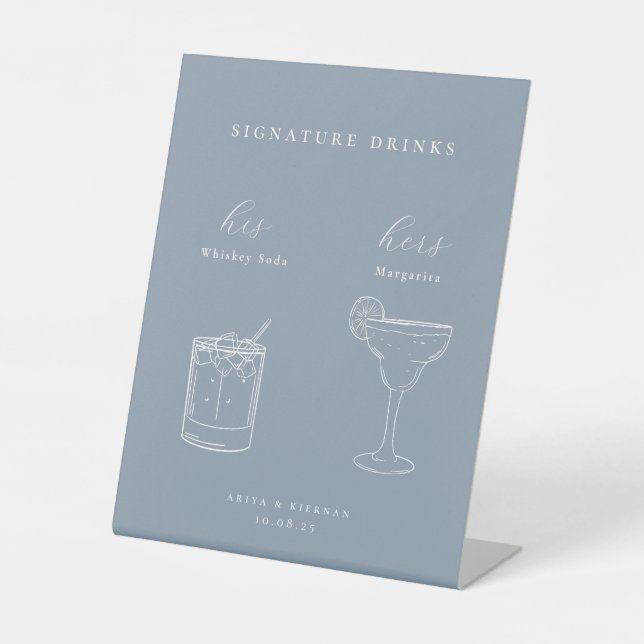 Minimalist Wedding Signature Drinks Pedestal Sign (Front)