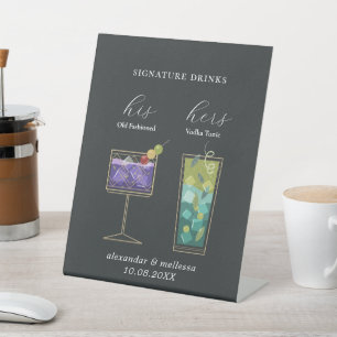 Minimalist Wedding Signature Drinks Pedestal Sign