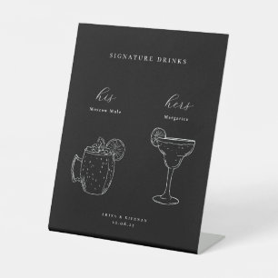 Minimalist Wedding Signature Drinks Pedestal Sign