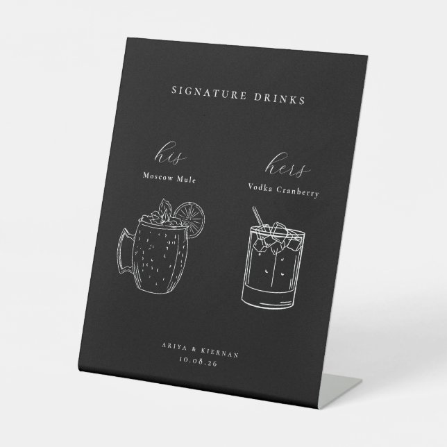 Minimalist Wedding Signature Drinks Pedestal Sign (Front)