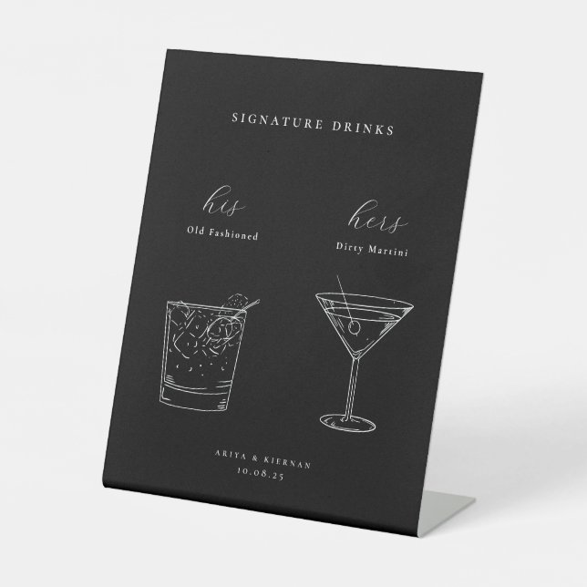 Minimalist Wedding Signature Drinks Pedestal Sign (Front)