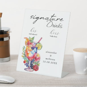Minimalist Wedding Signature Drinks Pedestal Sign