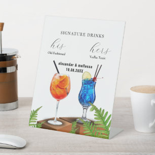 Minimalist Wedding Signature Drinks Pedestal Sign