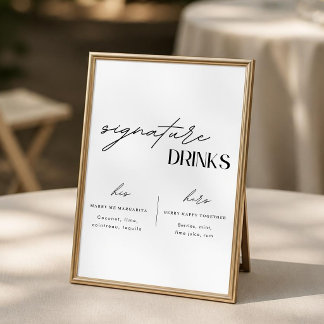Minimalist Wedding Signature Drinks Sign Poster