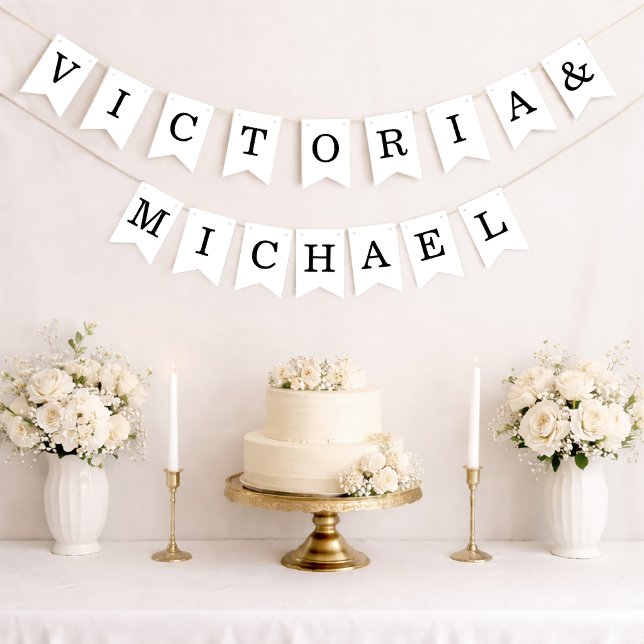 Minimalist Wedding Simple Black and White Names  Bunting Flags (Creator Uploaded)