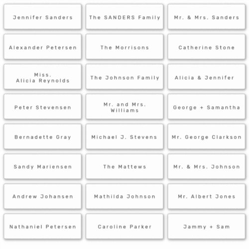 Minimalist wedding simple guest names labels