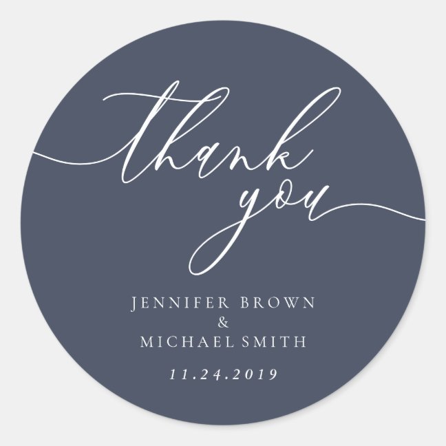 Minimalist Wedding Simple Navy thank you Classic Round Sticker