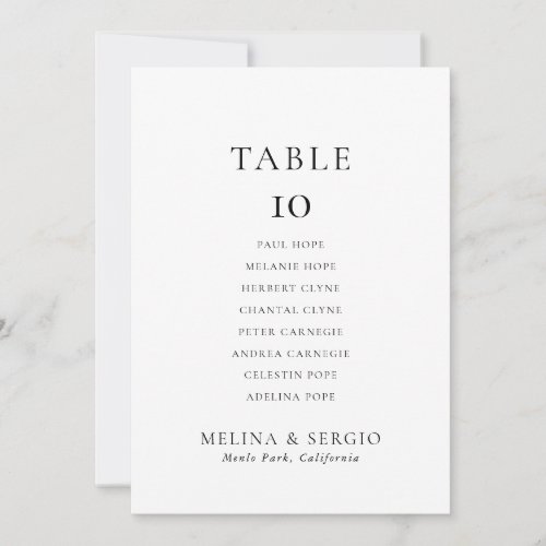 Minimalist Wedding Table 10 Seating Chart card