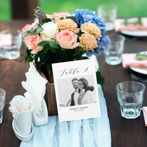 Minimalist Wedding Table 4 Number  Pictures Card