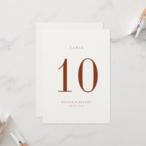 Minimalist Wedding Table Number Card