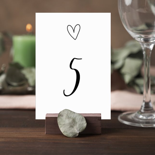 Minimalist Wedding Table Number Card with Heart (Creator Uploaded)